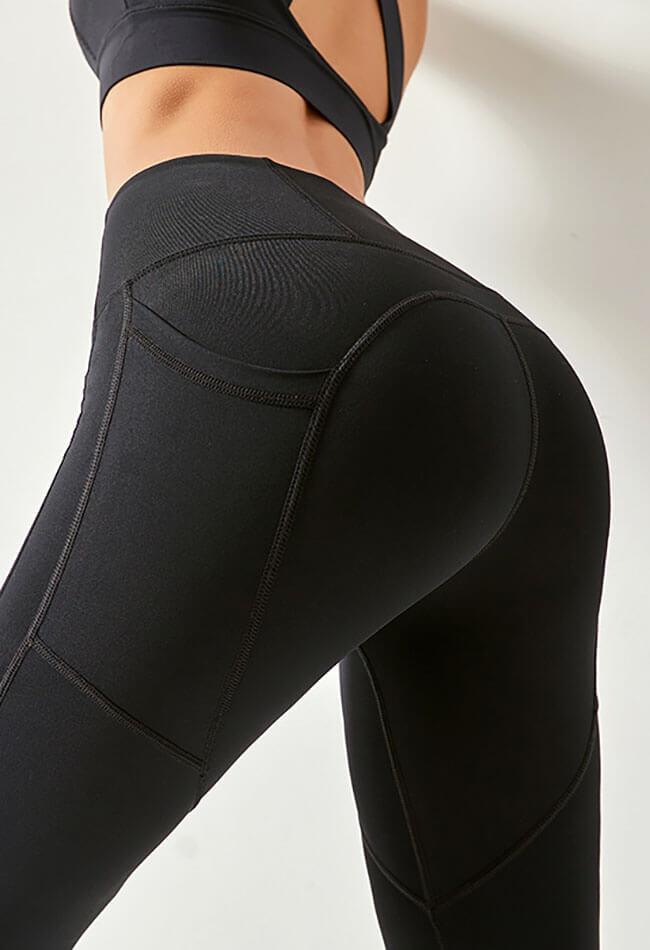 High waist tummy control legging with 3 Pockets in Black– Emprella